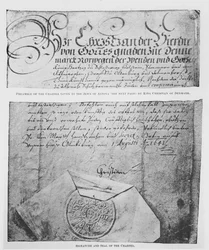 Präambel, Unterschrift und Siegel der Charta, die den Juden von Altona von König Christian von Dänemark gegeben wurde
